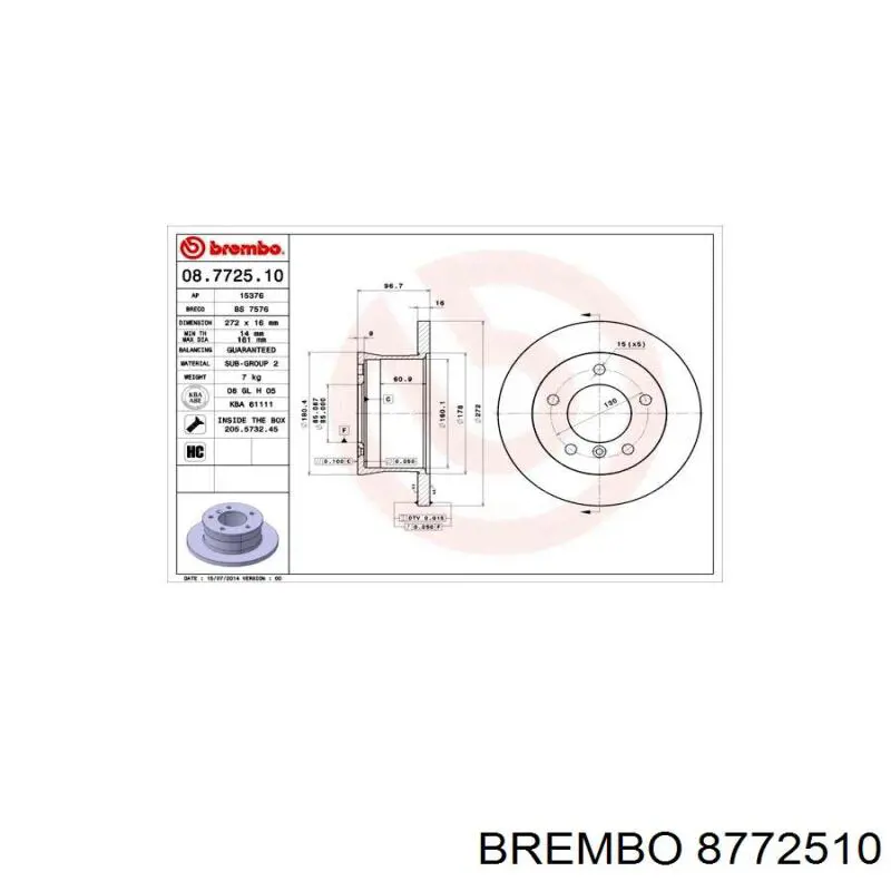 Comprar 8772510 Brembo Disco de freno trasero