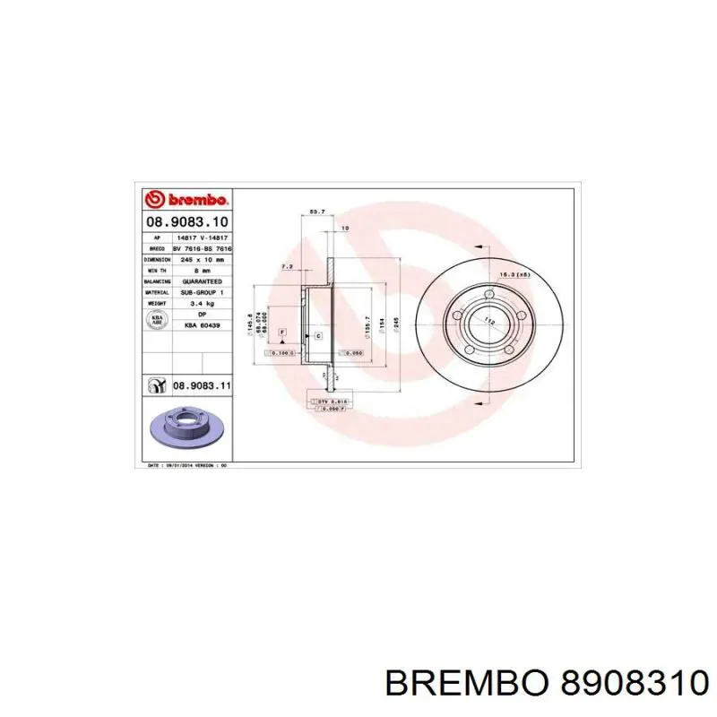 8908310 Brembo disco de freno trasero