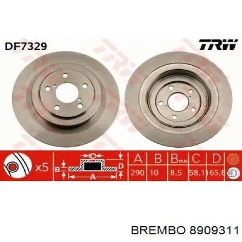 8909311 Brembo disco de freno trasero