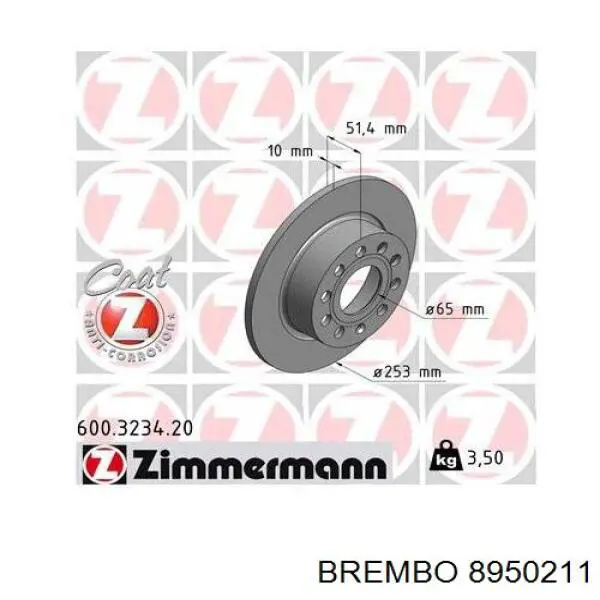 Disco de freno trasero Brembo 8950211 precio, desde 23,19 EUR