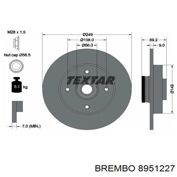 8951227 Brembo disco de freno trasero