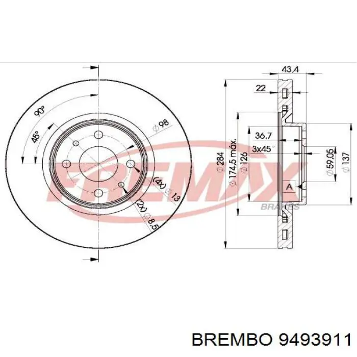 9493911 Brembo disco de freno delantero