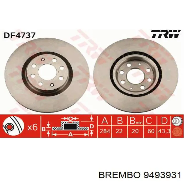 9493931 Brembo freno de disco delantero