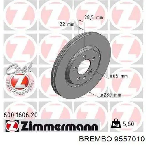 9557010 Brembo freno de disco delantero