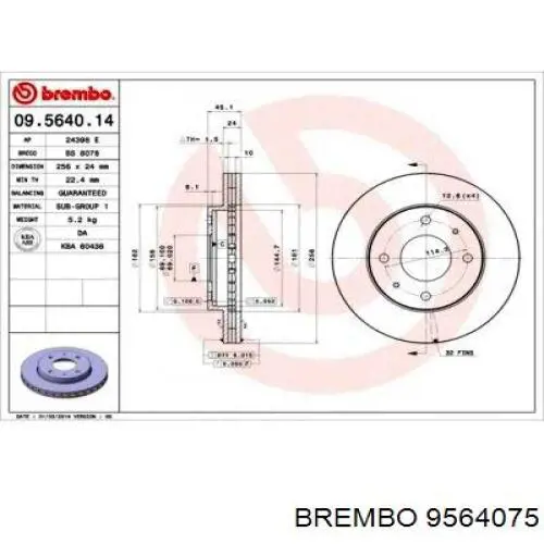 9564075 Brembo freno de disco delantero