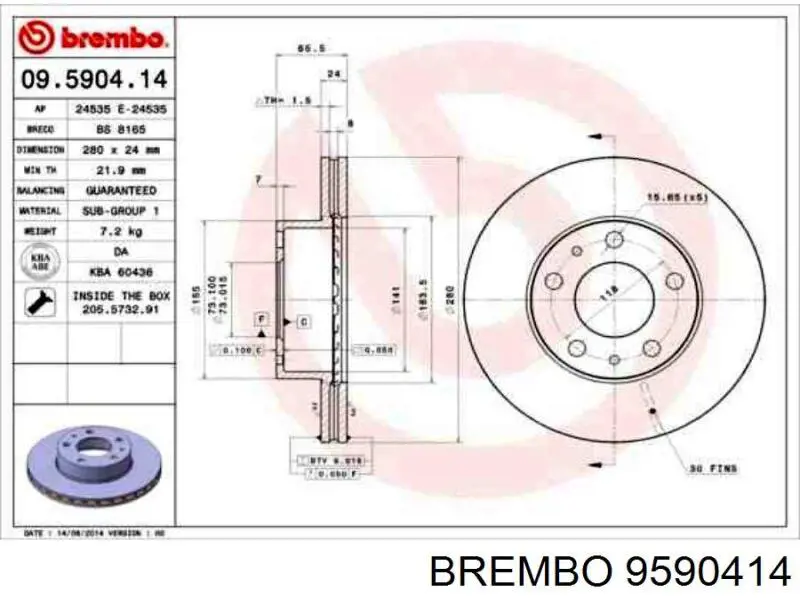 9590414 Brembo disco de freno delantero
