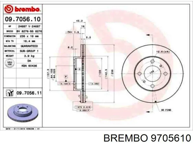 9705610 Brembo freno de disco delantero