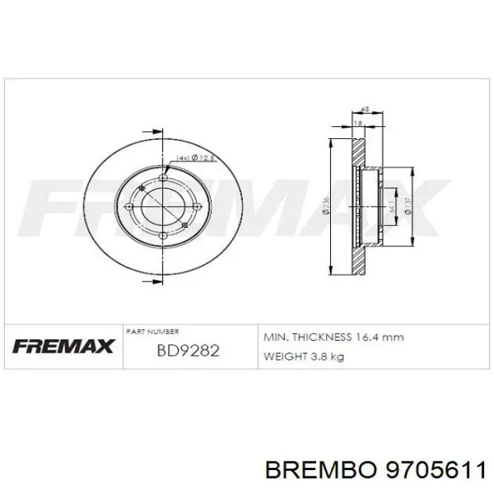 9705611 Brembo freno de disco delantero