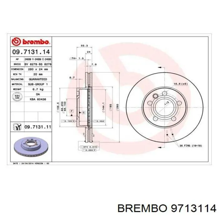 9713114 Brembo freno de disco delantero