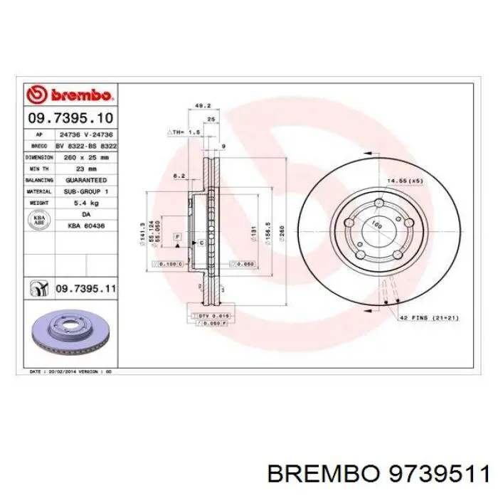 9739511 Brembo freno de disco delantero