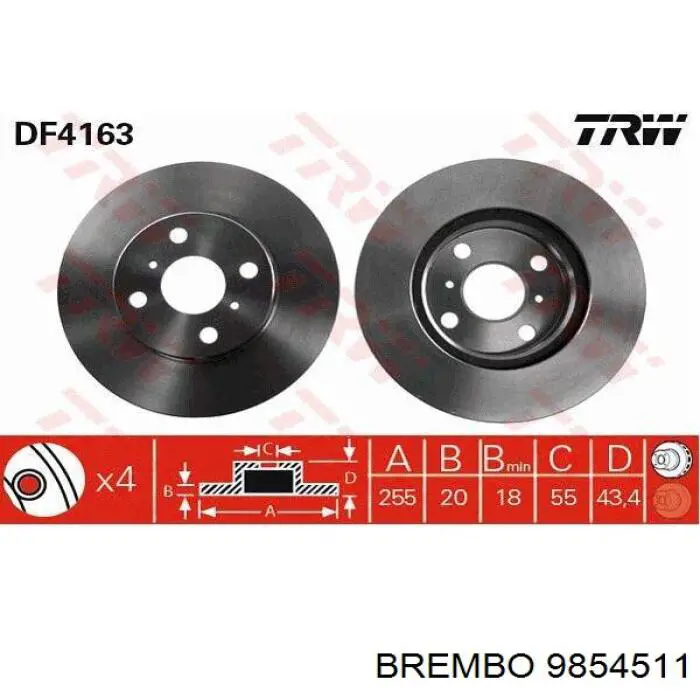 9854511 Brembo freno de disco delantero