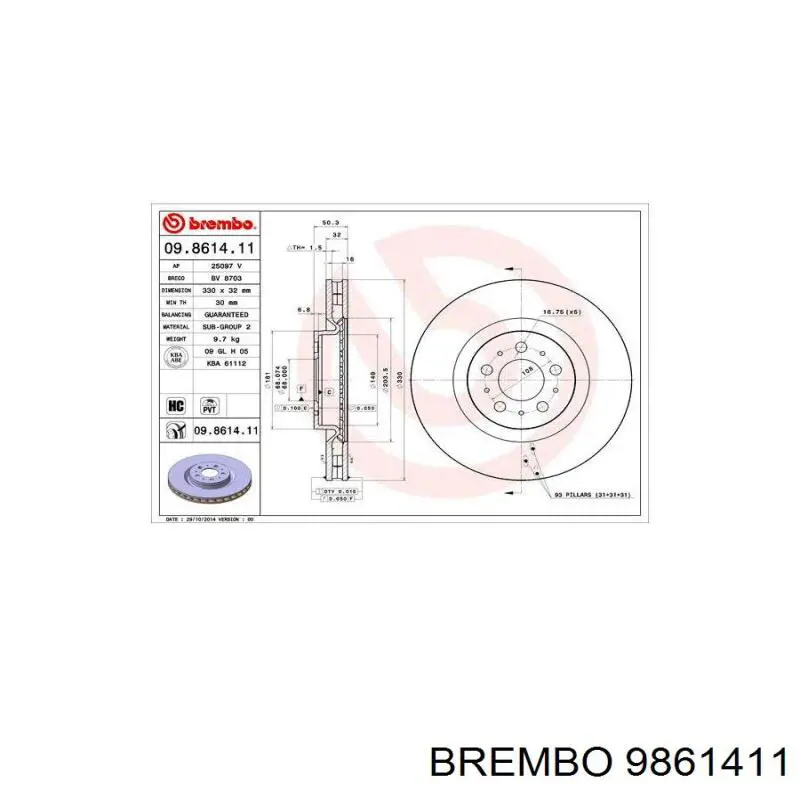 9861411 Brembo disco de freno delantero