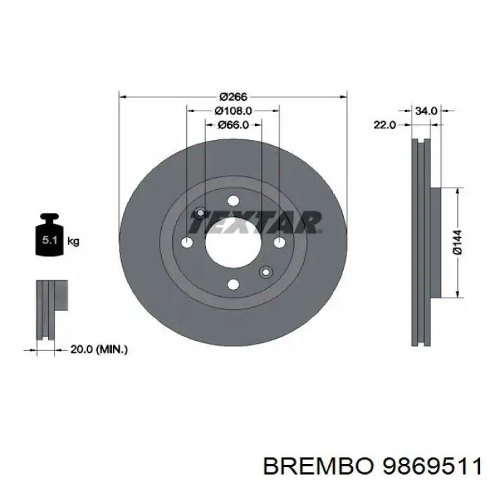 9869511 Brembo disco de freno delantero