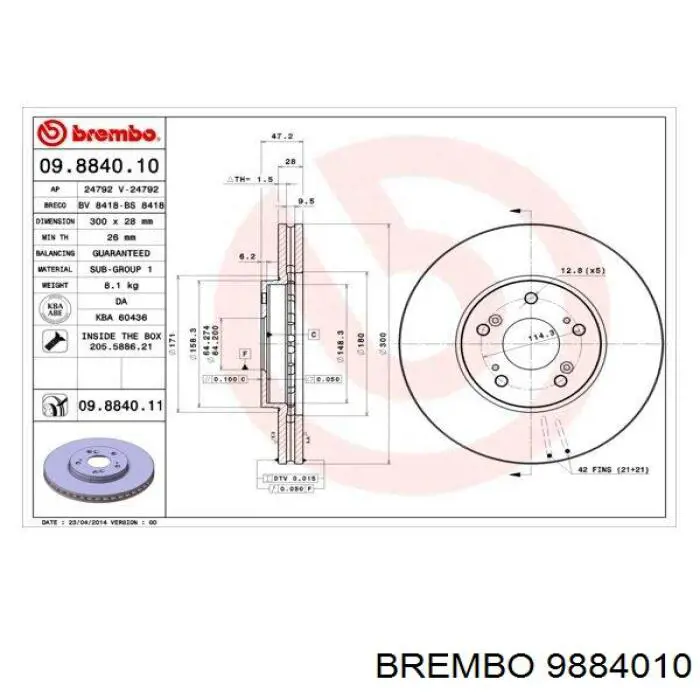 9884010 Brembo freno de disco delantero