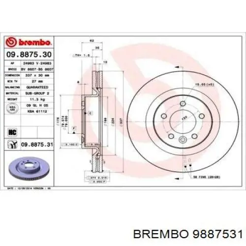 9887531 Brembo freno de disco delantero