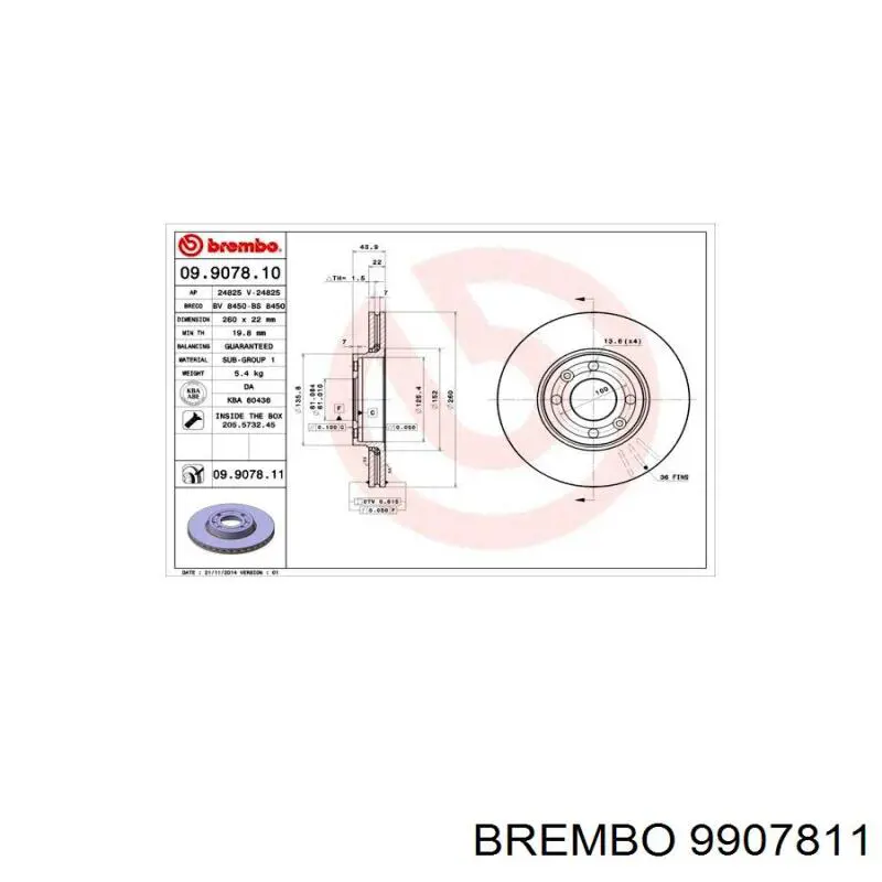 9907811 Brembo disco de freno delantero