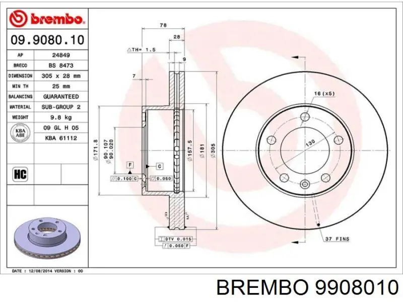 9908010 Brembo disco de freno delantero