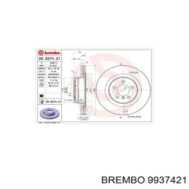 9937421 Brembo disco de freno delantero
