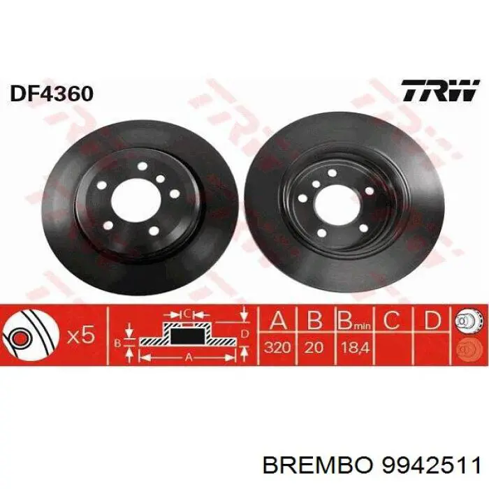 9942511 Brembo disco de freno trasero