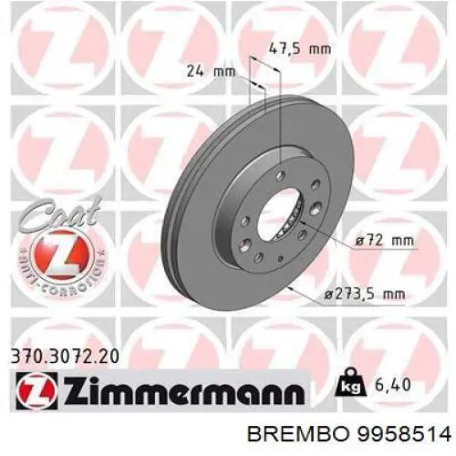 9958514 Brembo freno de disco delantero