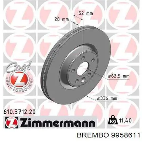 9958611 Brembo freno de disco delantero