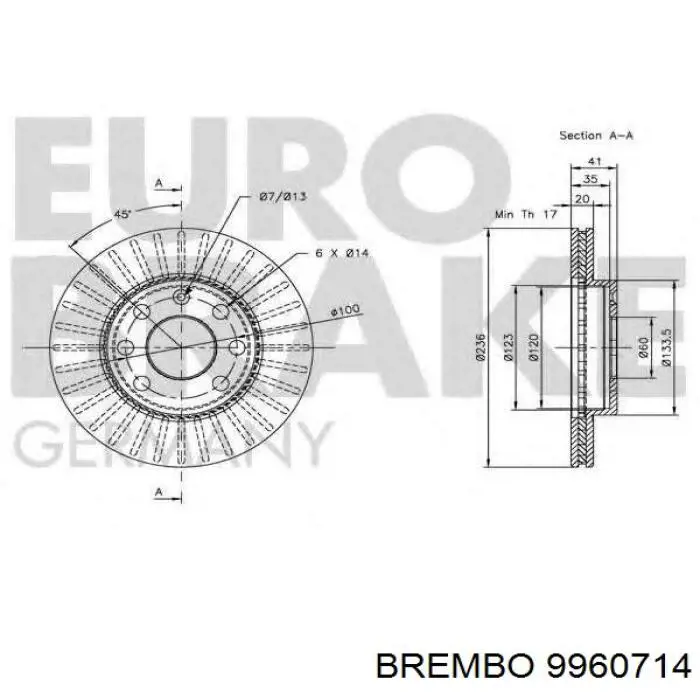 Freno de disco delantero Opel Astra 51, 52, F35, M35