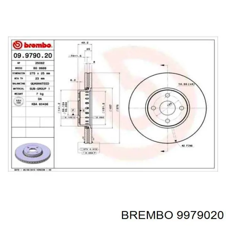 9979020 Brembo freno de disco delantero