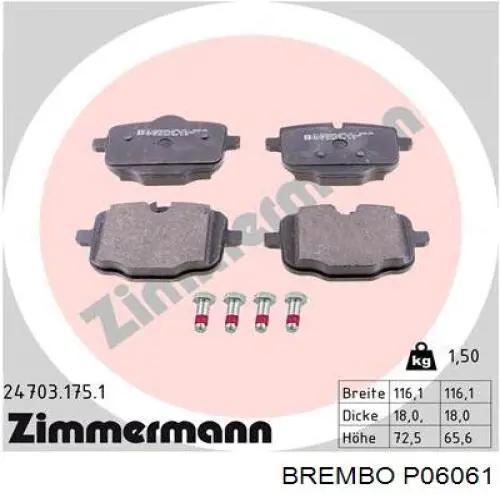 Pastillas de freno traseras P06061 Brembo