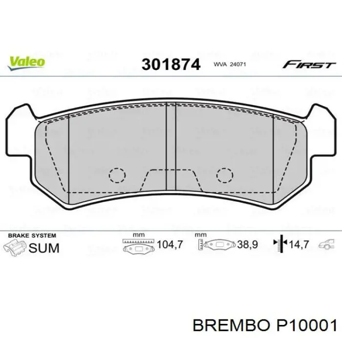 Pastillas de freno traseras P10001 Brembo