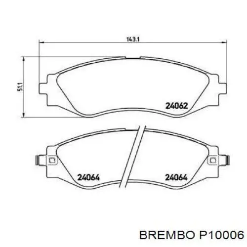 P10006 Brembo Pastillas delanteras