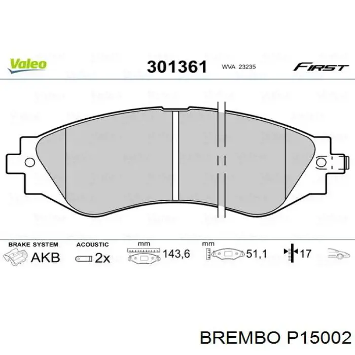 Comprar P15002 Brembo Pastillas delanteras de freno