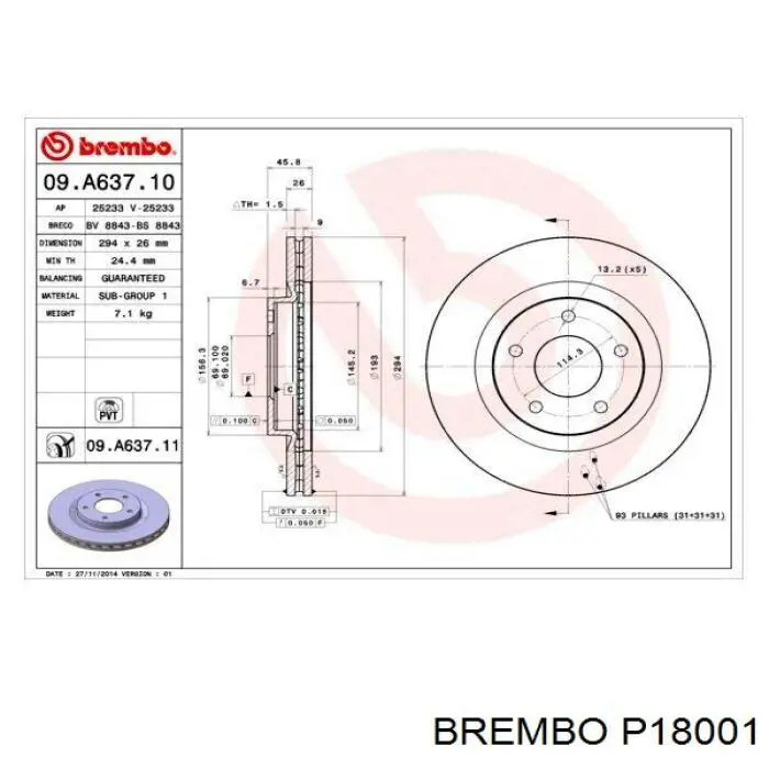 Pastillas de freno P18001 Brembo