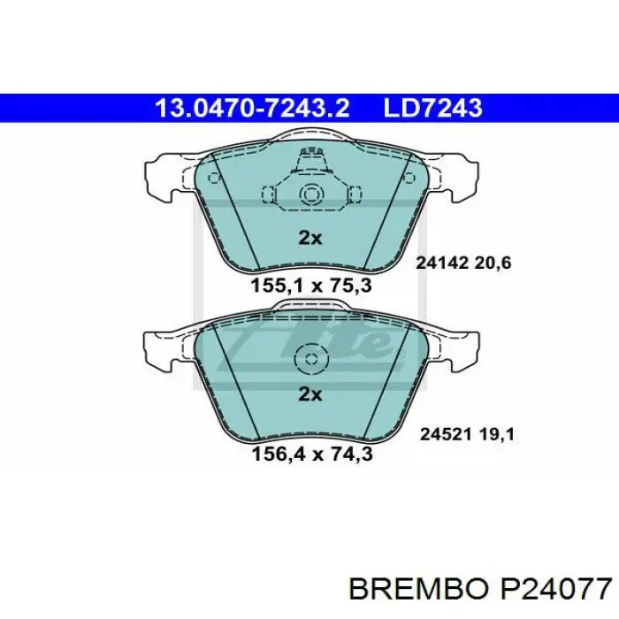 Comprar P24077 Brembo Pastillas delanteras de freno