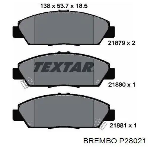 Comprar P28021 Brembo Pastillas delanteras de freno