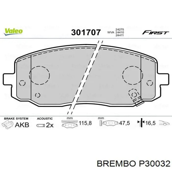Pastillas de freno delanteras Brembo P30032
