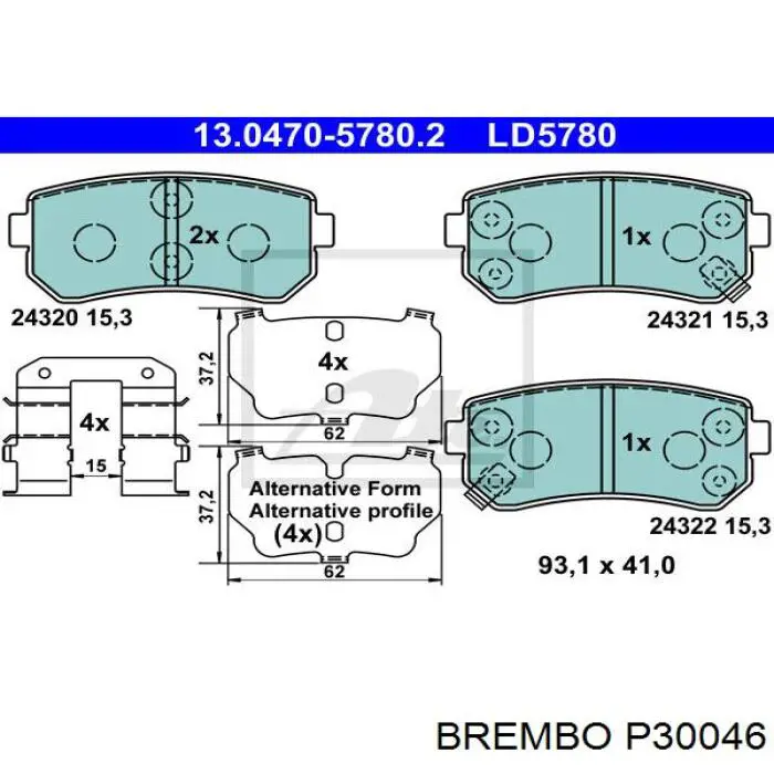 P30046 Brembo pastillas de freno traseras