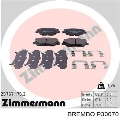 Pastillas de freno delanteras Brembo P30070