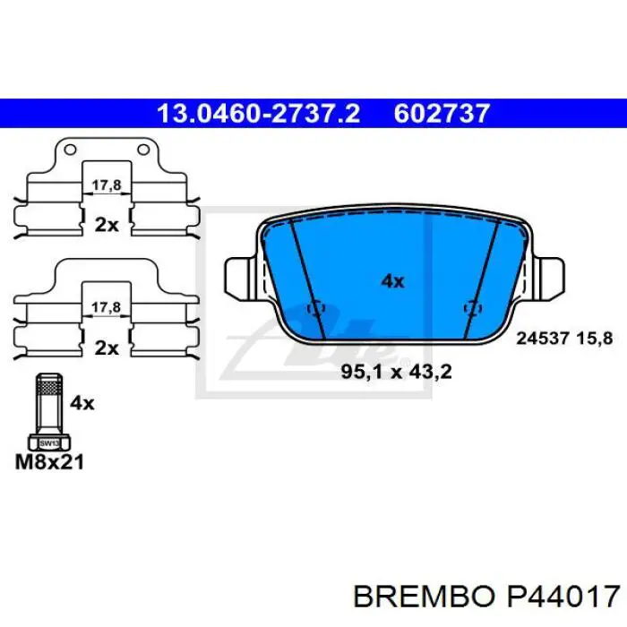 P44017 Brembo pastillas de freno traseras