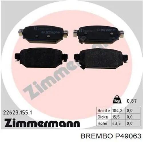 Comprar P49063 Brembo Pastillas de freno traseras