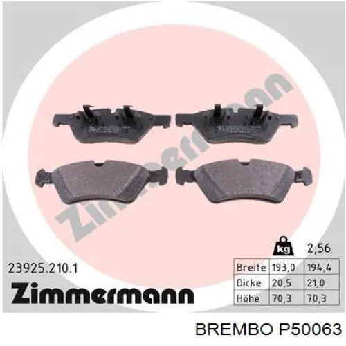 P50063 Brembo Pastillas delanteras