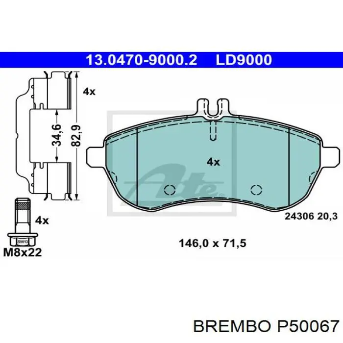Comprar P50067 Brembo Pastillas delanteras de freno