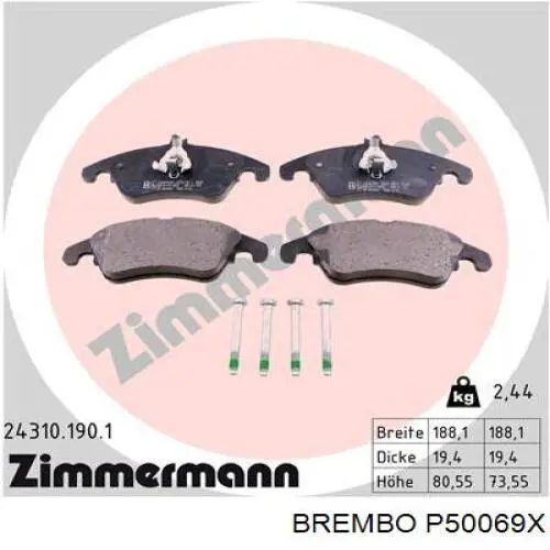 Pastillas de freno delanteras Brembo P50069X
