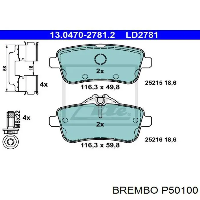 Pastillas de freno traseras P50100 Brembo
