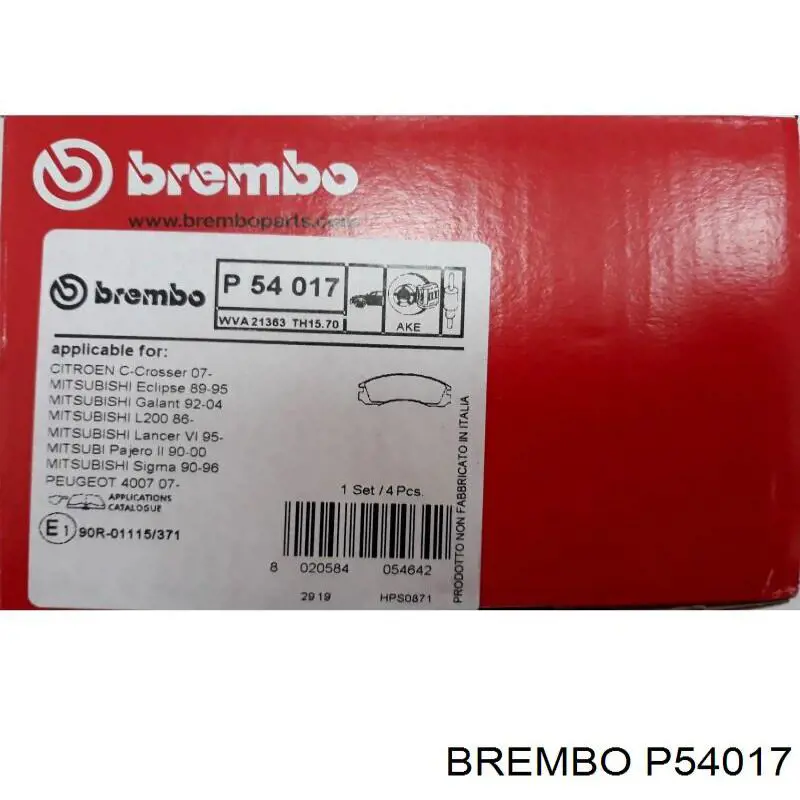 Comprar P54017 Brembo Pastillas delanteras de freno
