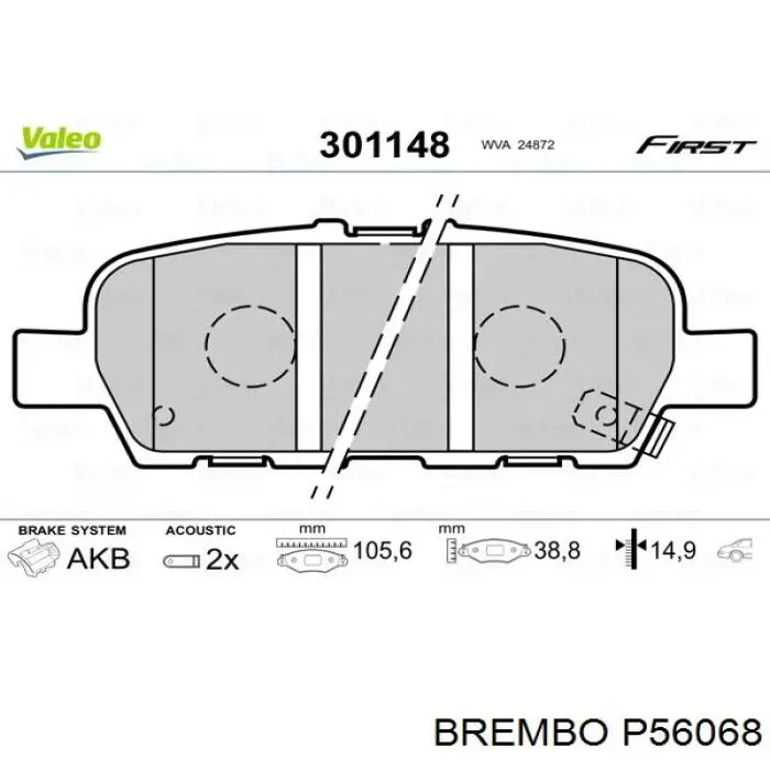 P56068 Brembo Pastillas freno traseras