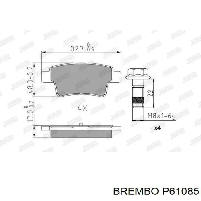 Pastillas traseras Brembo P61085