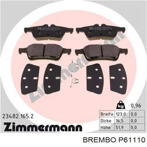 Pastillas de freno traseras P61110 Brembo