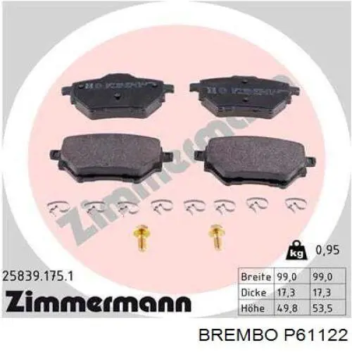 Comprar P61122 Brembo Pastillas de freno traseras