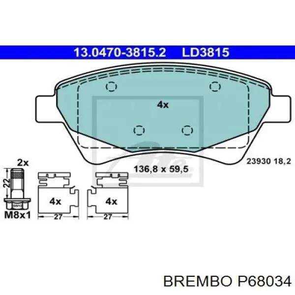 Pastillas de freno delanteras Brembo P68034