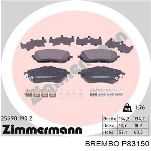 Comprar P83150 Brembo Pastillas delanteras de freno